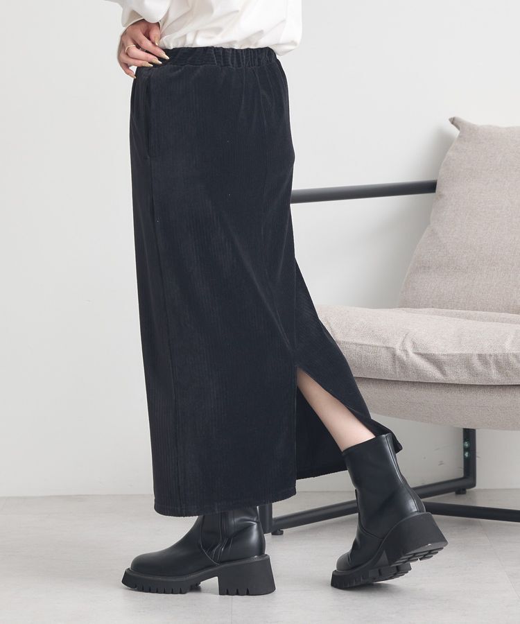 earth music&ecology「コーデュロイナロースカート」|タイト|Black