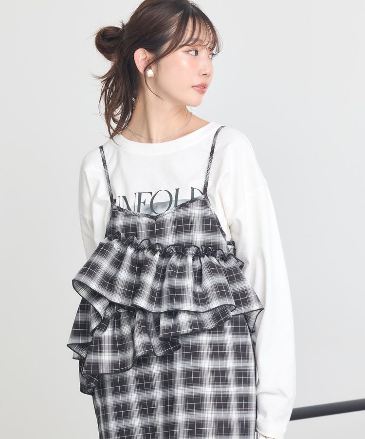 earth music&ecology「2wayフリルチェックキャミワンピース」|ワンピース|