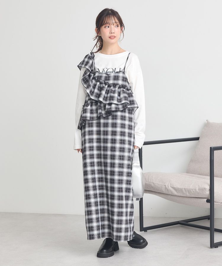 earth music&ecology「2wayフリルチェックキャミワンピース」|ワンピース|