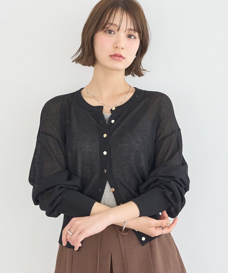 earth music&ecology「【接触冷感】ボタンアソートクルーネックカーディガン」|カーディガン|Black