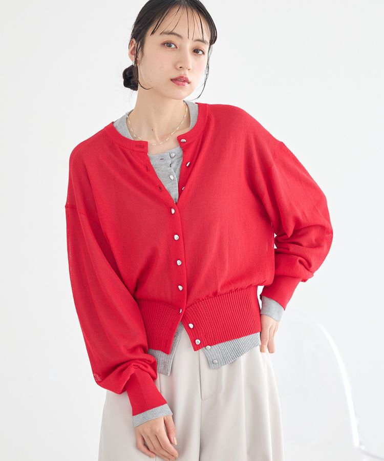 earth music&ecology「【接触冷感】ボタンアソートクルーネックカーディガン」|カーディガン|Red