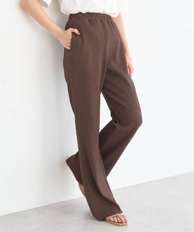 earth music&ecology「セルフカットリブフレアパンツ」|その他|Brown