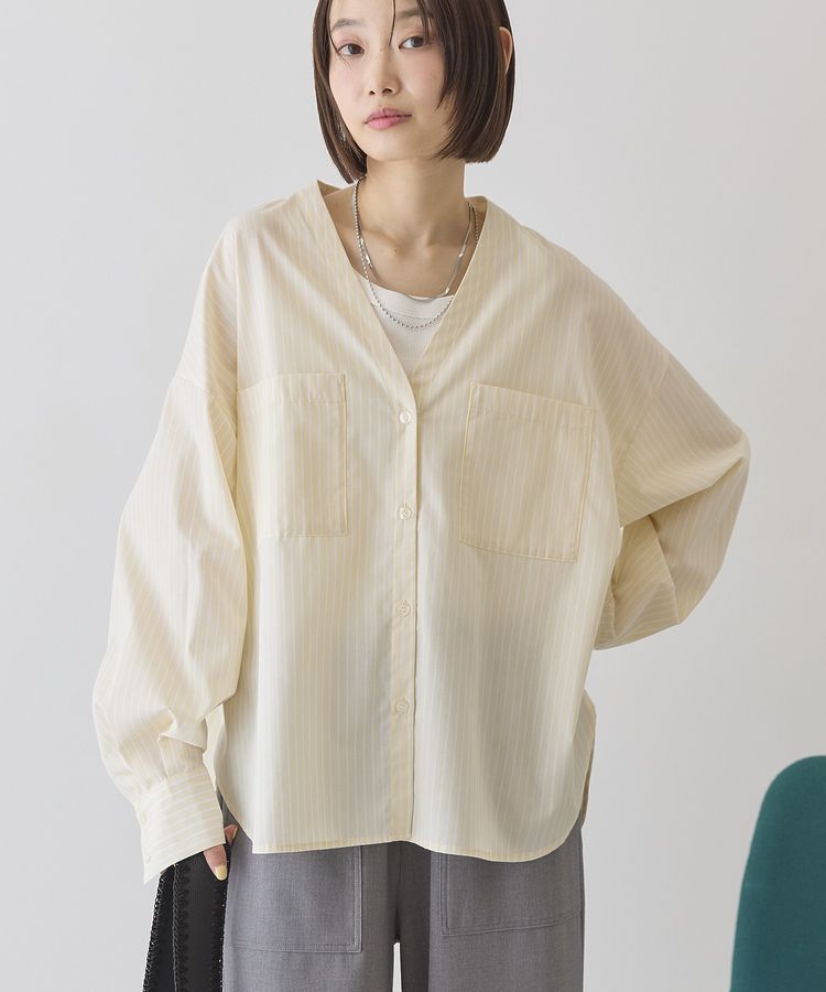 AMERICAN HOLIC「【イージーケア】ストライプVネックシャツ」|シャツ・ブラウス|Yellow