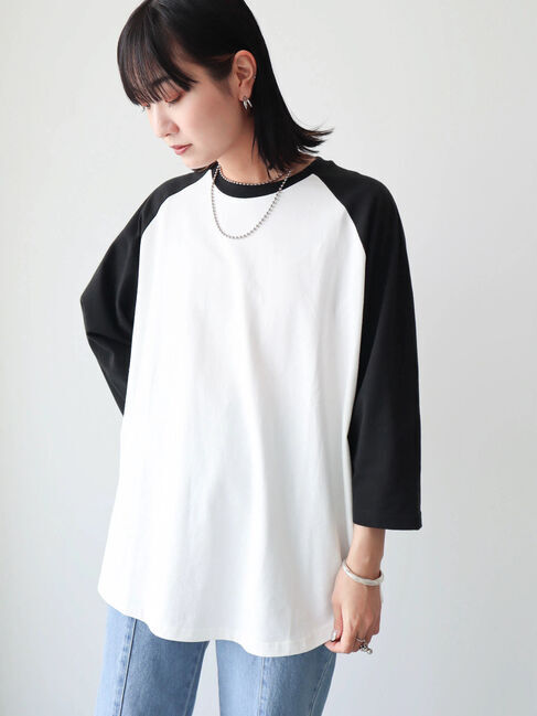 Green Parks「・Double　Flags　ラグラン7分袖Tシャツ」|Tシャツ・カットソー|ブラック