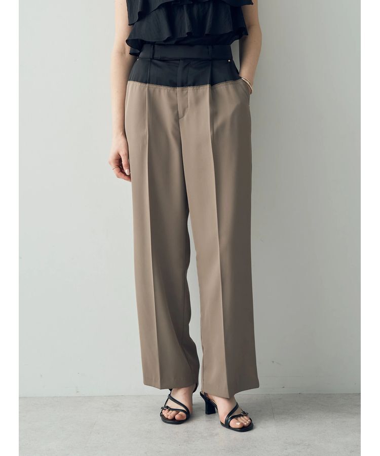 YECCA VECCA「サテン切替ストレートパンツ」|その他|Dark beige