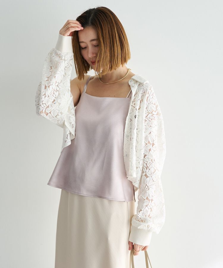 Editt by YECCA VECCA「【2点SET】キャミレイヤードレースシャツ」|シャツ・ブラウス|Off White