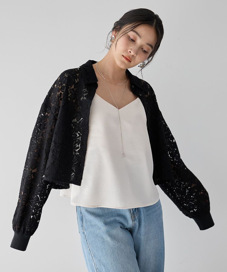Editt by YECCA VECCA「【2点SET】キャミレイヤードレースシャツ」|シャツ・ブラウス|Black