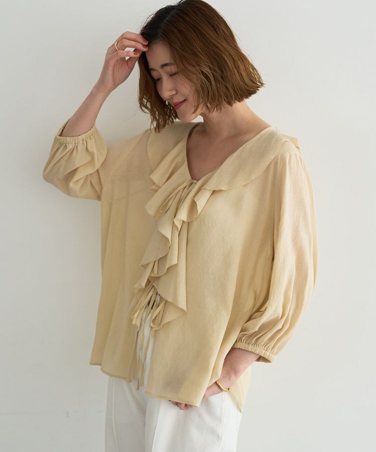 YECCA VECCA「ラッフルリボンシアーブラウス」|シャツ・ブラウス|
