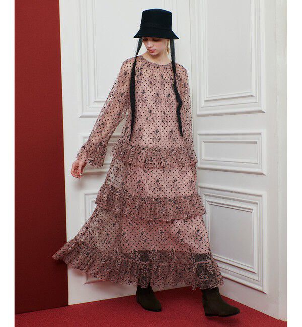 LOULOU WILLOUGHBY「【LOULOU WILLOUGHBY】フロッキードットレースワンピース」|ワンピース|