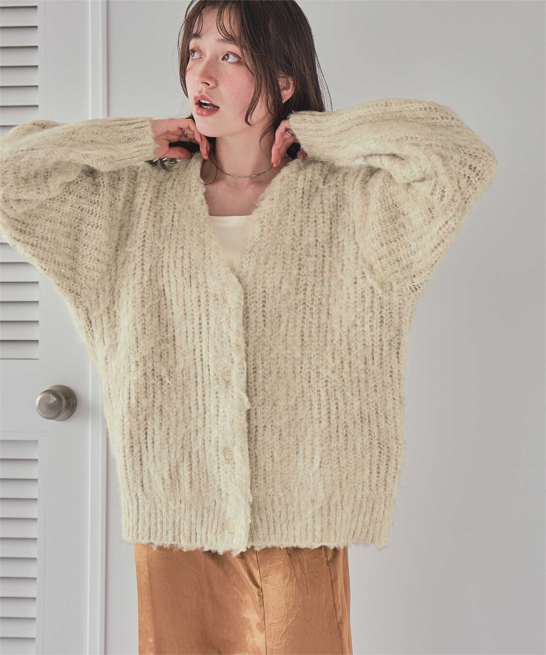 titivate「モヘアライクシャギーVネックニットカーディガン」|ニット・セーター|