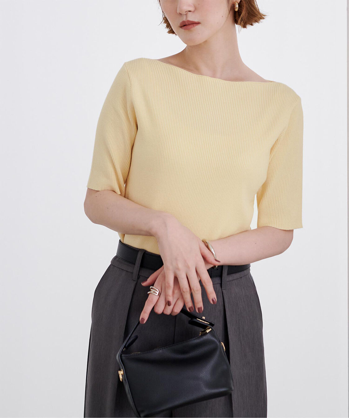 ur's「ボートネックハーフスリーブリブニット」|ニット・セーター|イエロー