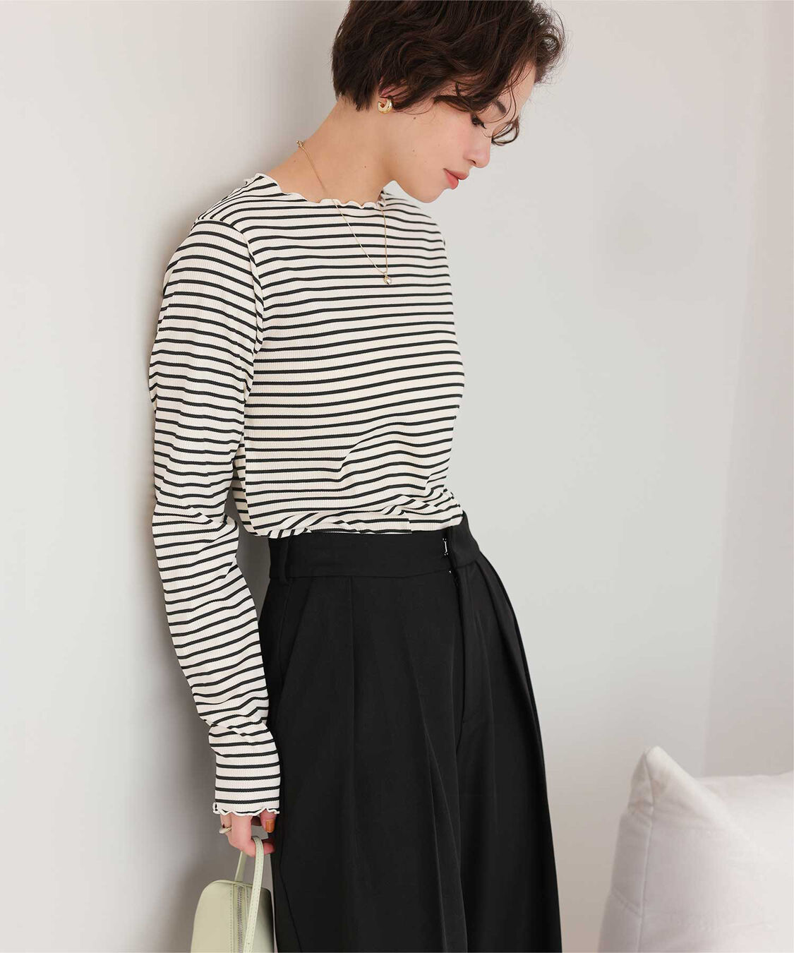 titivate「リブカットソーメローデザイントップス」|Tシャツ・カットソー|ボーダー