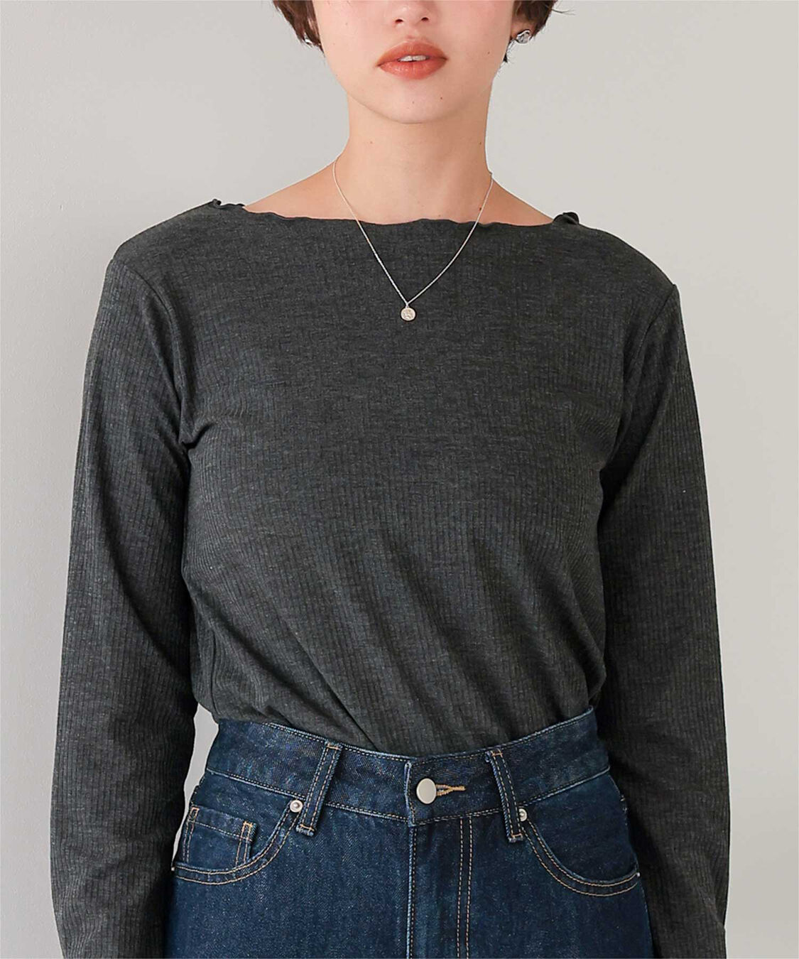 titivate「リブカットソーメローデザイントップス」|Tシャツ・カットソー|チャコール