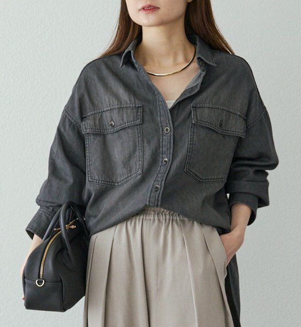  「ダブルポケットデニムシャツ」|シャツ・ブラウス|グレー