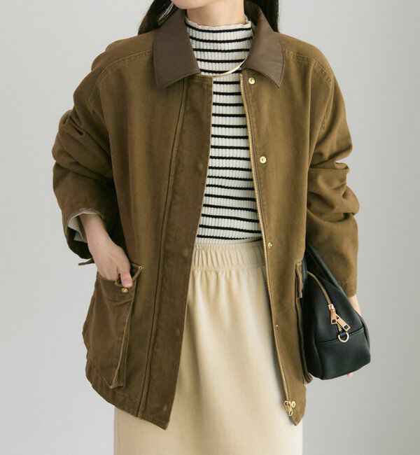  「フェイクレザー襟カバーオールジャケット」|テーラードジャケット|