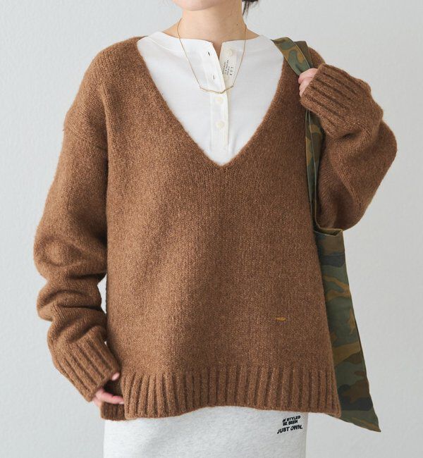 「アルパカ混深Vネックニットプルオーバー」|キャミソール|キャメル