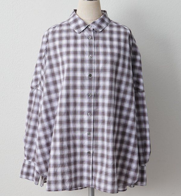  「綿麻チェックオーバーシャツブラウス」|シャツ・ブラウス|
