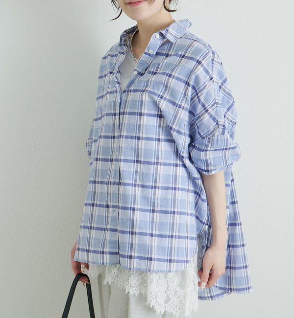  「綿麻チェックオーバーシャツブラウス」|シャツ・ブラウス|