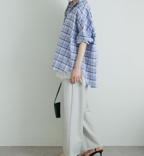  「綿麻チェックオーバーシャツブラウス」|シャツ・ブラウス|