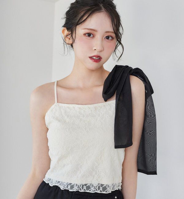  「肩リボンレースキャミ／リボン取り外し可」|プルオーバー|