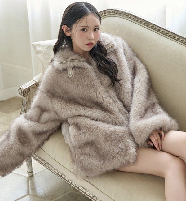  「ミドルフェイクファージャケット」|ダウンベスト・ベスト|ベージュ