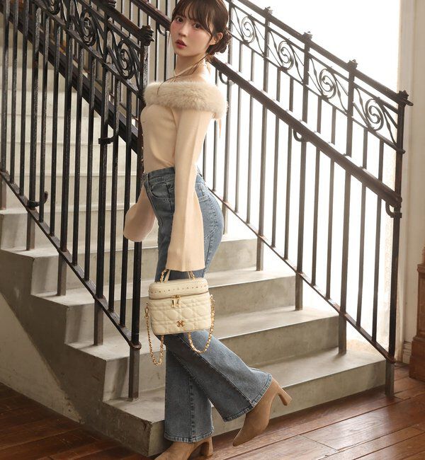  「キラキラボタンファーオフショルニット」|ニット・セーター|