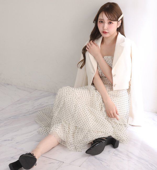  「サイドベルトツイードショートジャケット」|ダウンベスト・ベスト|