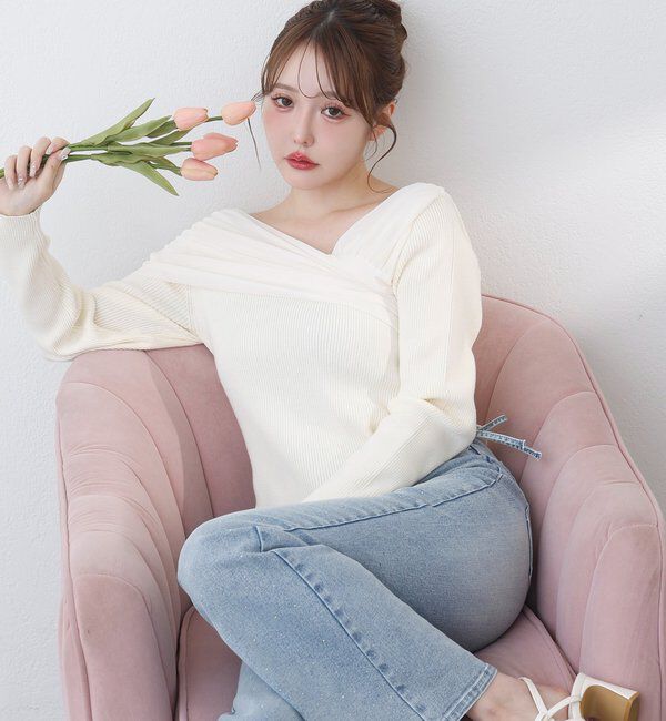  「異素材ドッキングオフショルニット」|ニット・セーター|