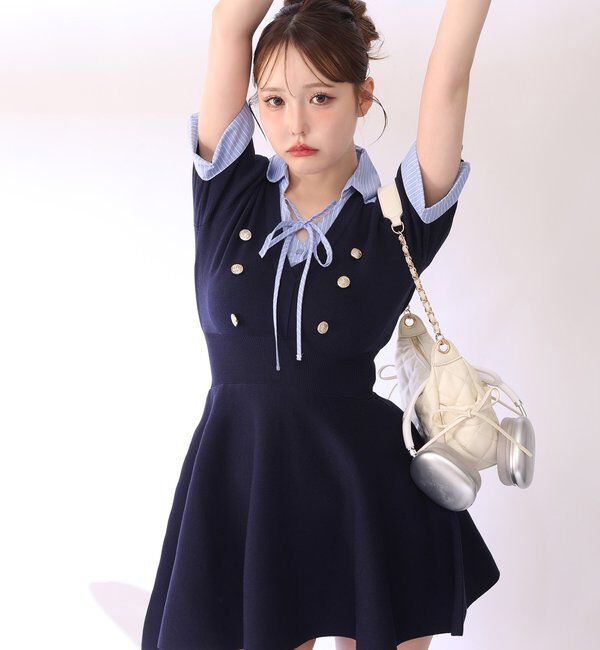  「シャツドッキング半袖ミニワンピース」|ワンピース|