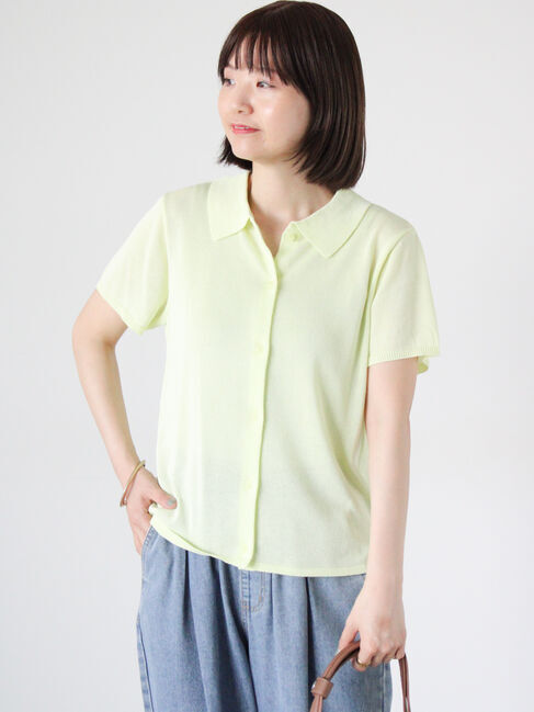 Lugnoncure「前開きポロニットシャツ」|ニット・セーター|グリーン