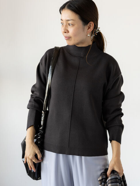 Lugnoncure「コットンタッチハイネックニット」|ニット・セーター|チャコールグレー