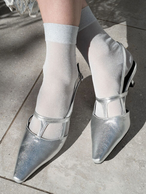 Te chichi「ポインテッドTストラップミュール《2025spring catalog item》」|パンプス|シルバー