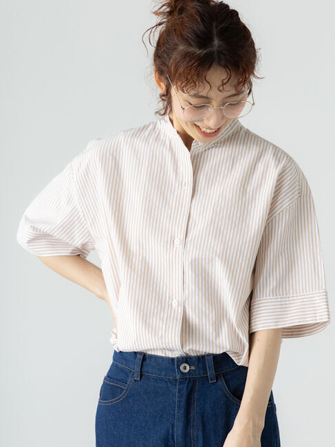 Lugnoncure「【イージーケア】バンドカラーオーバーシャツ」|シャツ・ブラウス|ベージュ