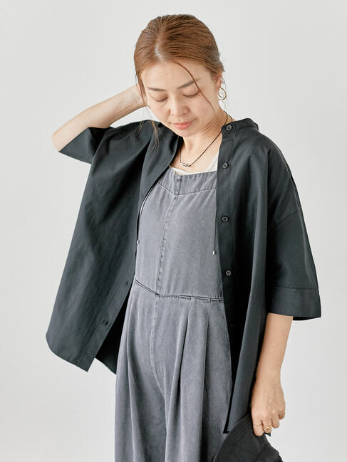 Lugnoncure「【イージーケア】バンドカラーオーバーシャツ」|シャツ・ブラウス|ブラック