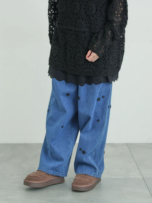 Samansa Mos2「3Dレースモチーフ付きパンツ」|その他|ブルー