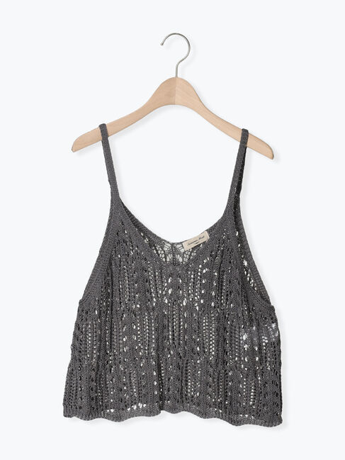 Samansa Mos2「麻タッチ透かし編みニットキャミソール」|ダウンベスト・ベスト|チャコールグレー