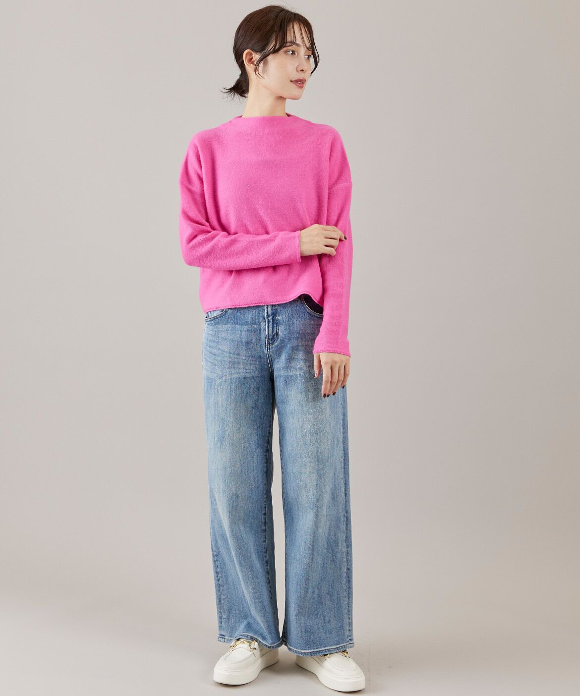 INED「《大きいサイズ》モックネックプルオーバー」|ニット・セーター|