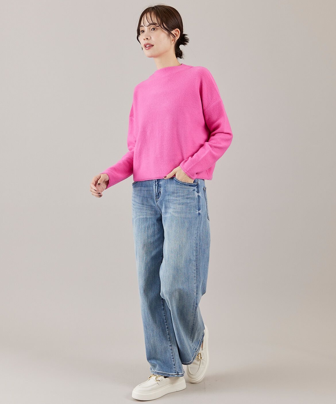 INED「《大きいサイズ》モックネックプルオーバー」|ニット・セーター|