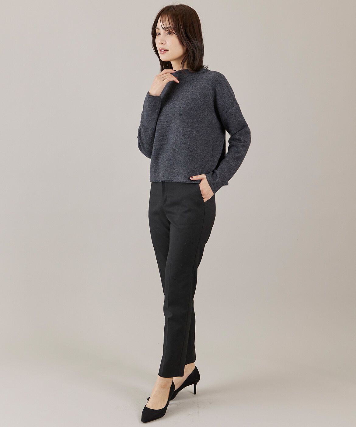 INED「《大きいサイズ》モックネックプルオーバー」|ニット・セーター|