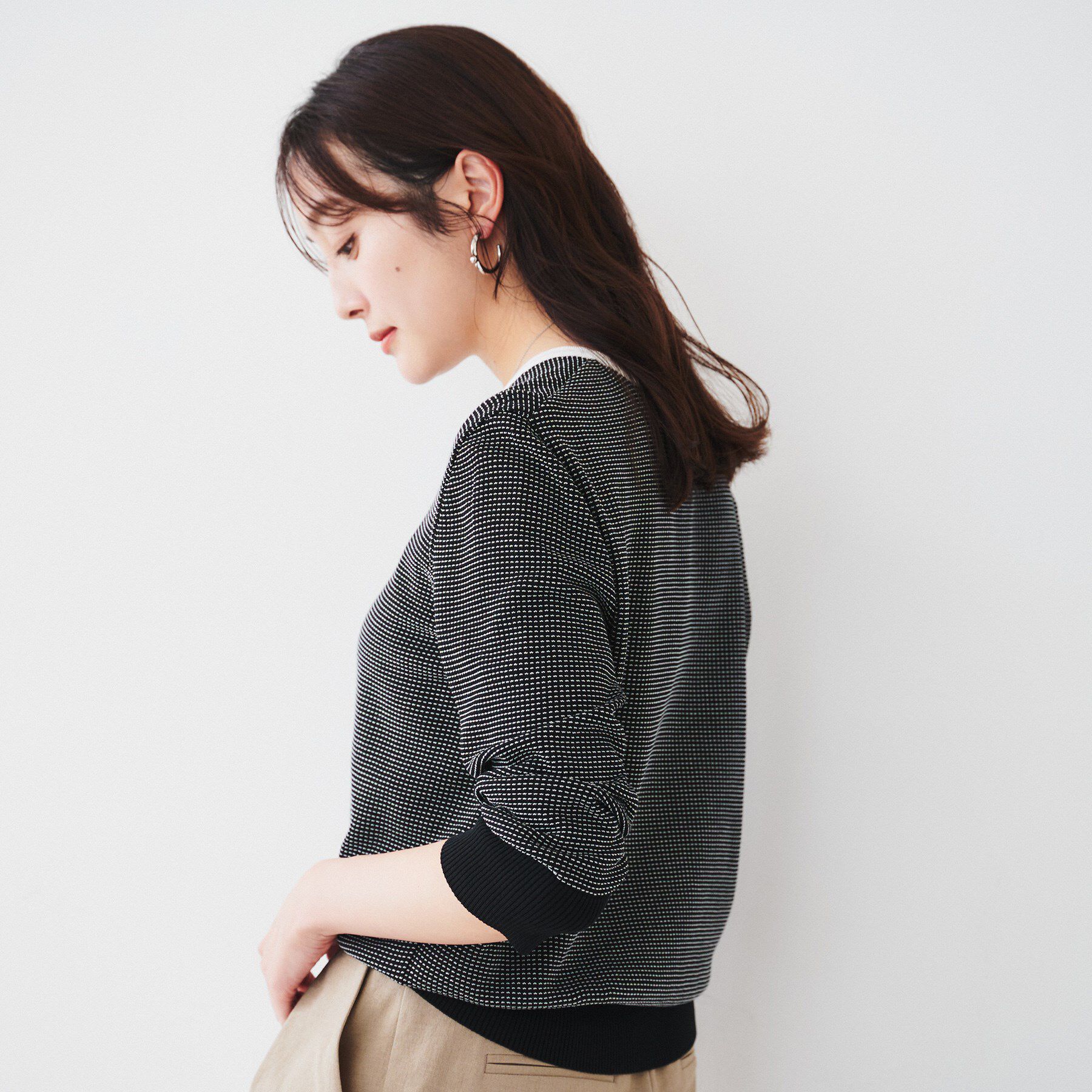 UNTITLED「【配色カラー/アンサンブル可能】きれいめ七分袖ニット」|ニット・セーター|