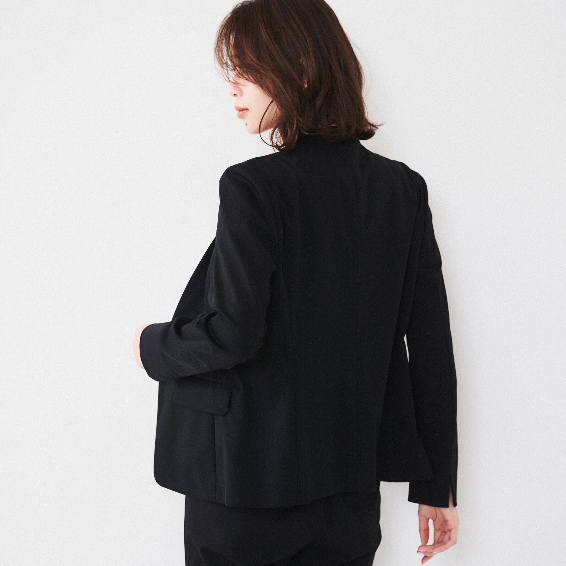 UNTITLED「【通勤スーツ】コットン混ジャージ カラーレスジャケット」|ノーカラージャケット|