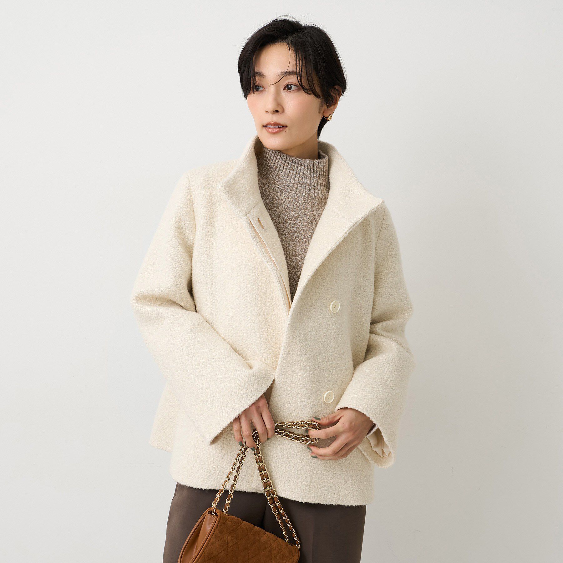 UNTITLED「【ツイード風/スタンドカラー】ファンシーヘリンボンコート」|その他|オフホワイト(003