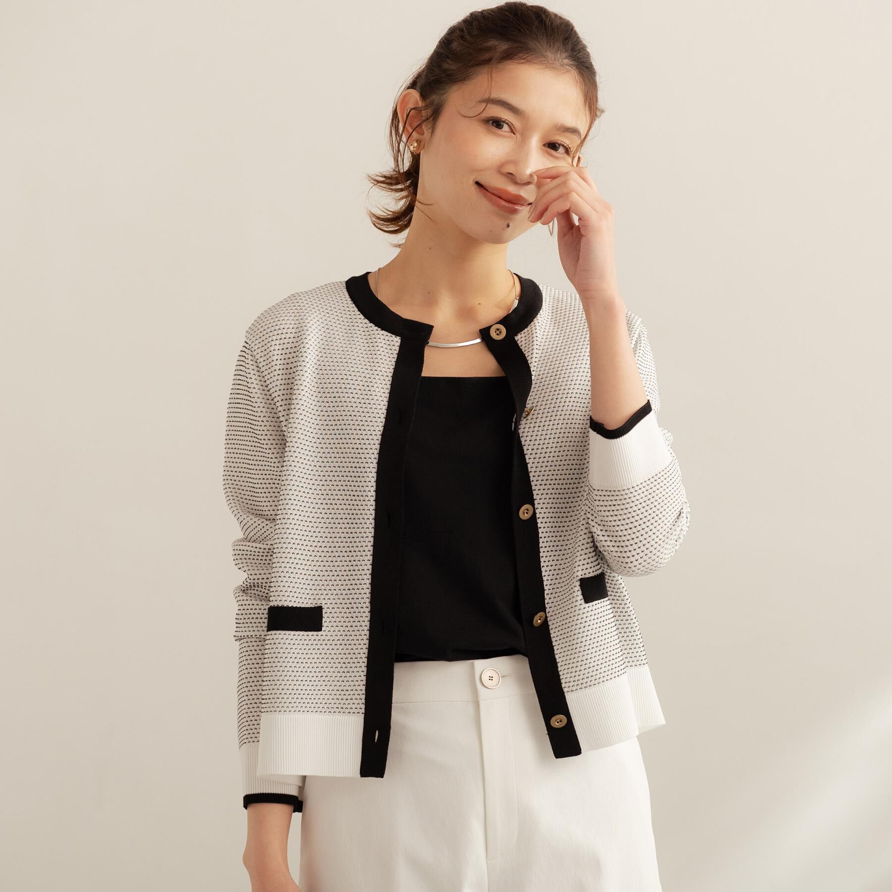 UNTITLED「【セットアップ可/ツイード風】配色ハイゲージニットカーディガン」|カーディガン|