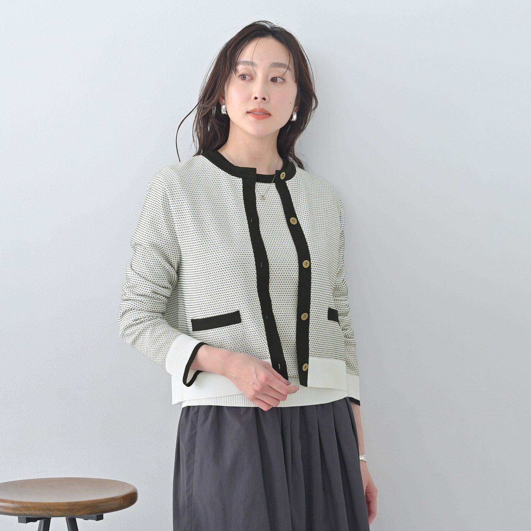 UNTITLED「【セットアップ可/ツイード風】配色ハイゲージニットカーディガン」|カーディガン|