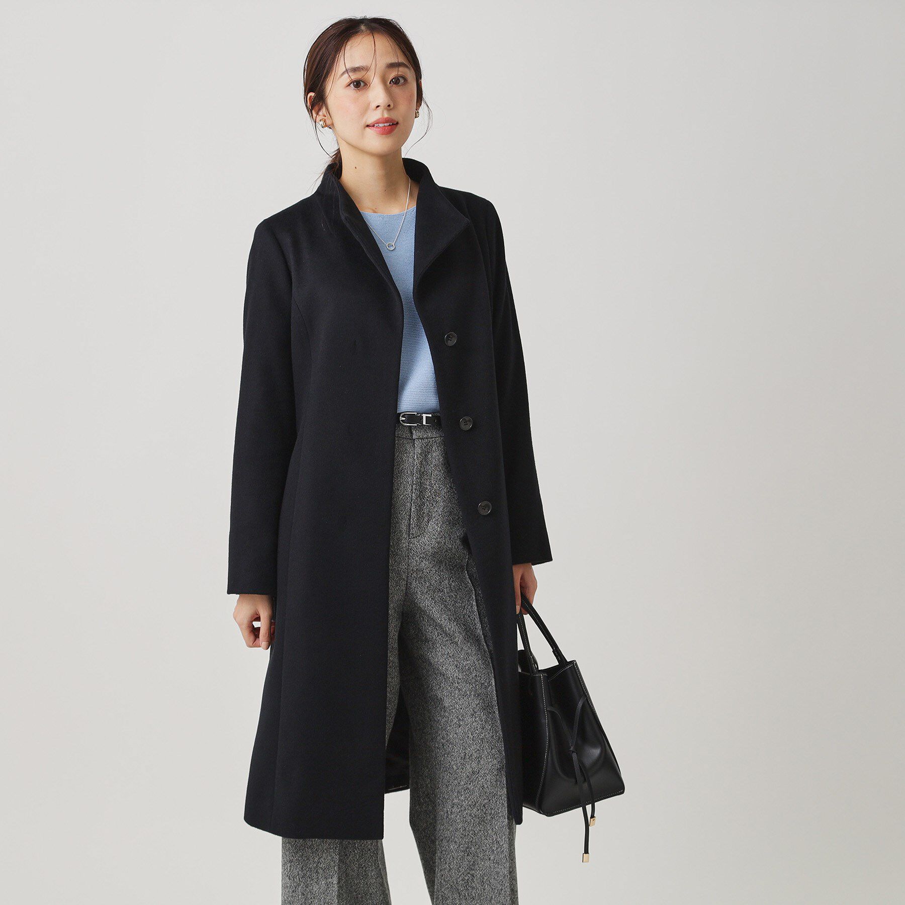 COUP DE CHANCE「【カシミヤ混／日本製】Iラインスタンドウィングカラーコート」|その他|ブラック(019)
