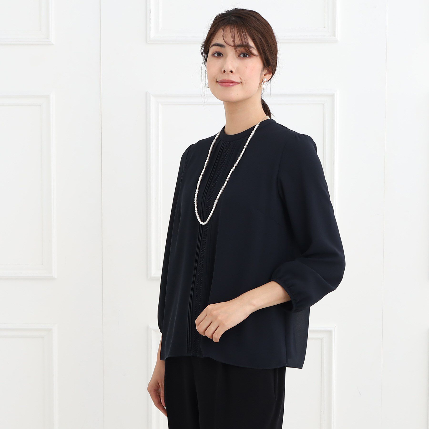 Reflect「【マシンウォッシュ可】フロントレースブラウス」|シャツ・ブラウス|ネイビー(094)