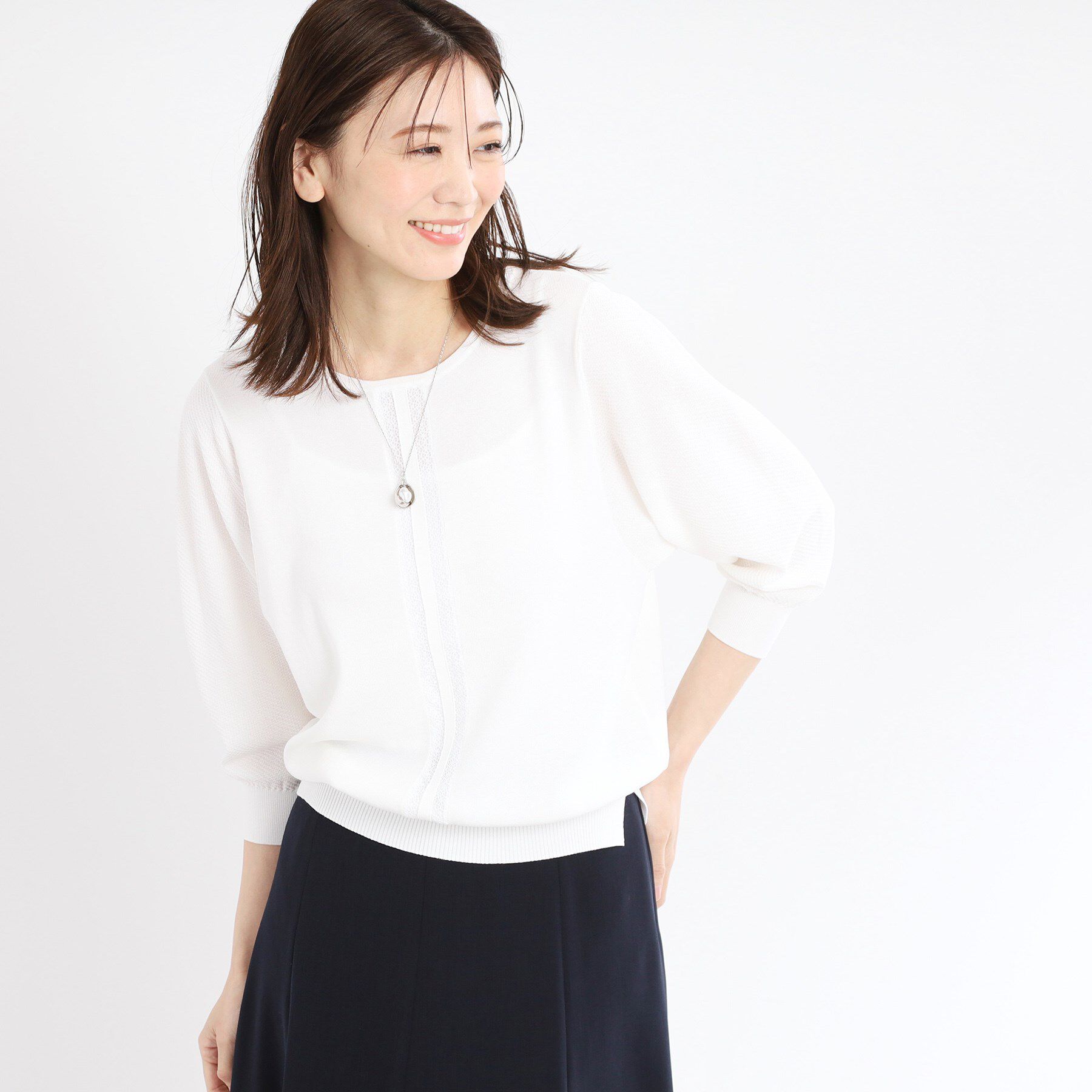 Reflect「【接触冷感／洗える／ジャケットインナーにおすすめ】レースデザインニット」|ニット・セーター|