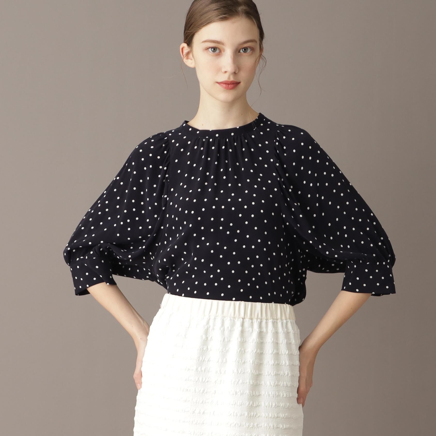 DRESSTERIOR「【洗える/日本製】ドットPTボリュームスリーブブラウス」|シャツ・ブラウス|
