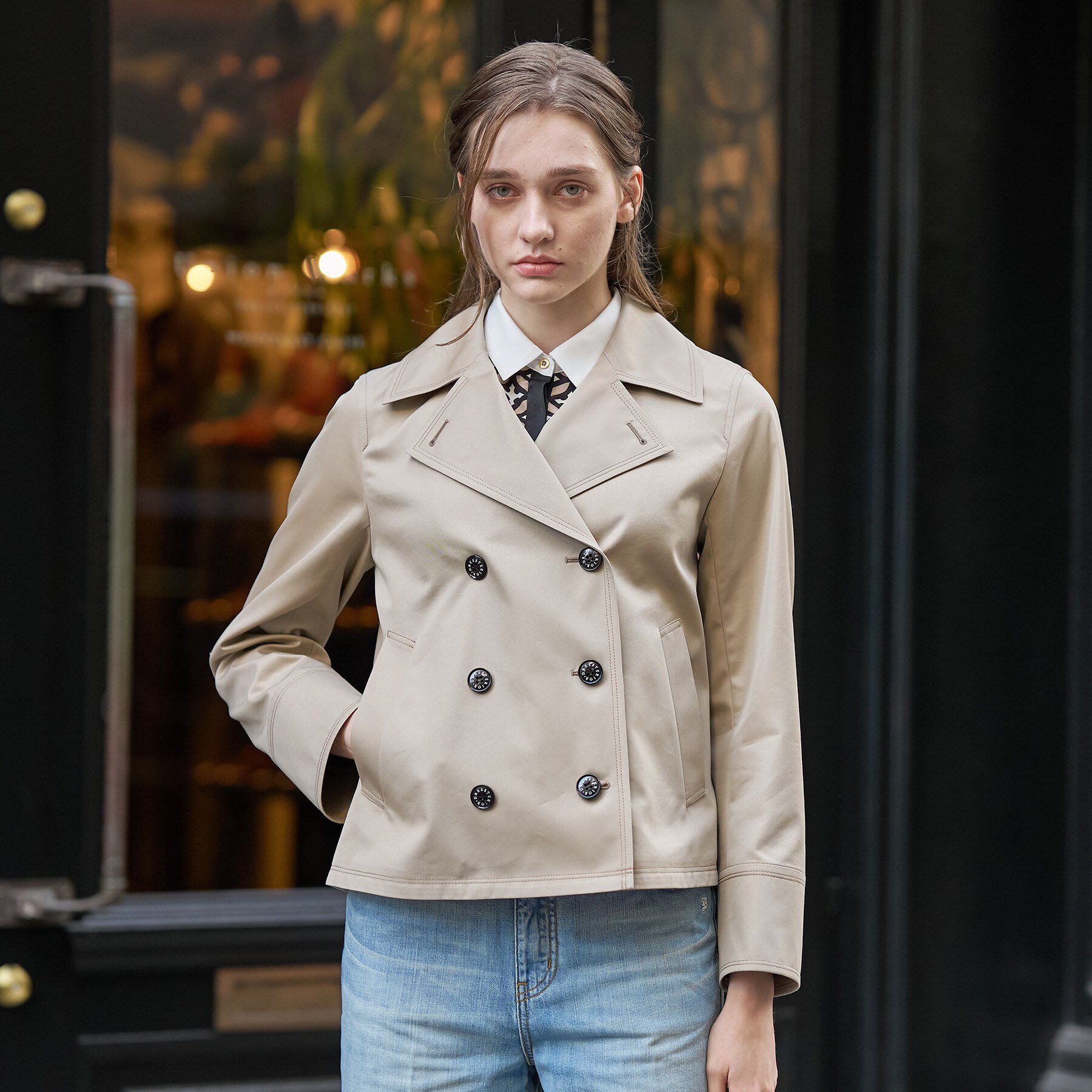 DRESSTERIOR「【ウォッシャブル/撥水素材】Aラインショートトレンチジャケット」|トレンチコート|