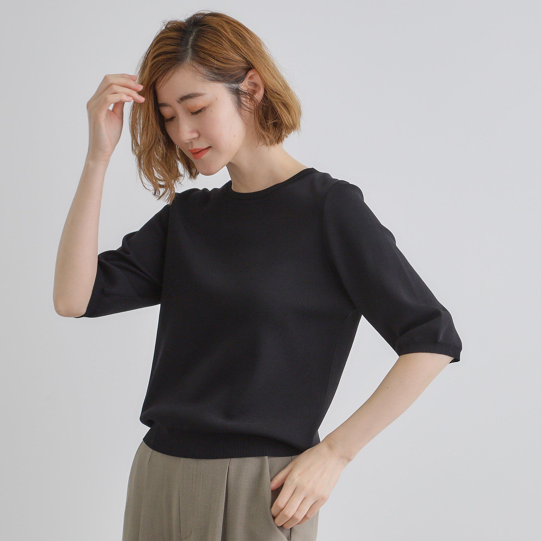 grove「ひんやり多機能・やわらかドライタッチ五分袖プルオーバー」|ニット・セーター|